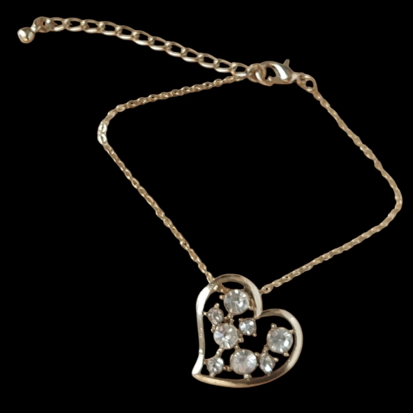 Jesi's Fashionz Jewelry - B941 Gold Heart Charm Pendant Crystal Embellished Bracelet